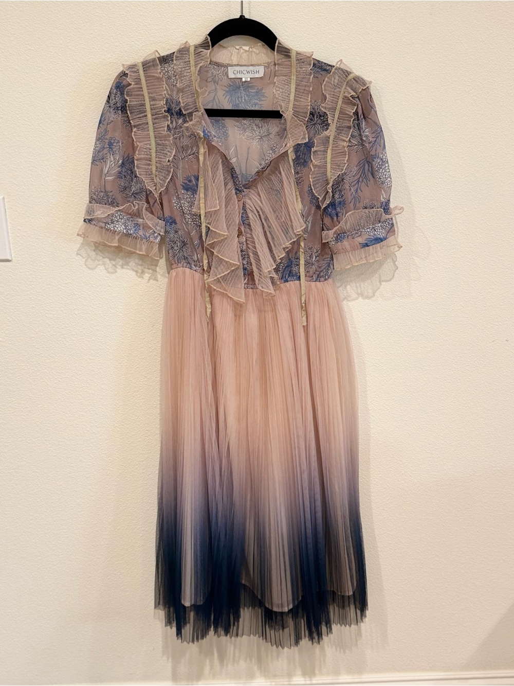 Chicwish Blush to Navy Ombre Ruffle Pleated Dress